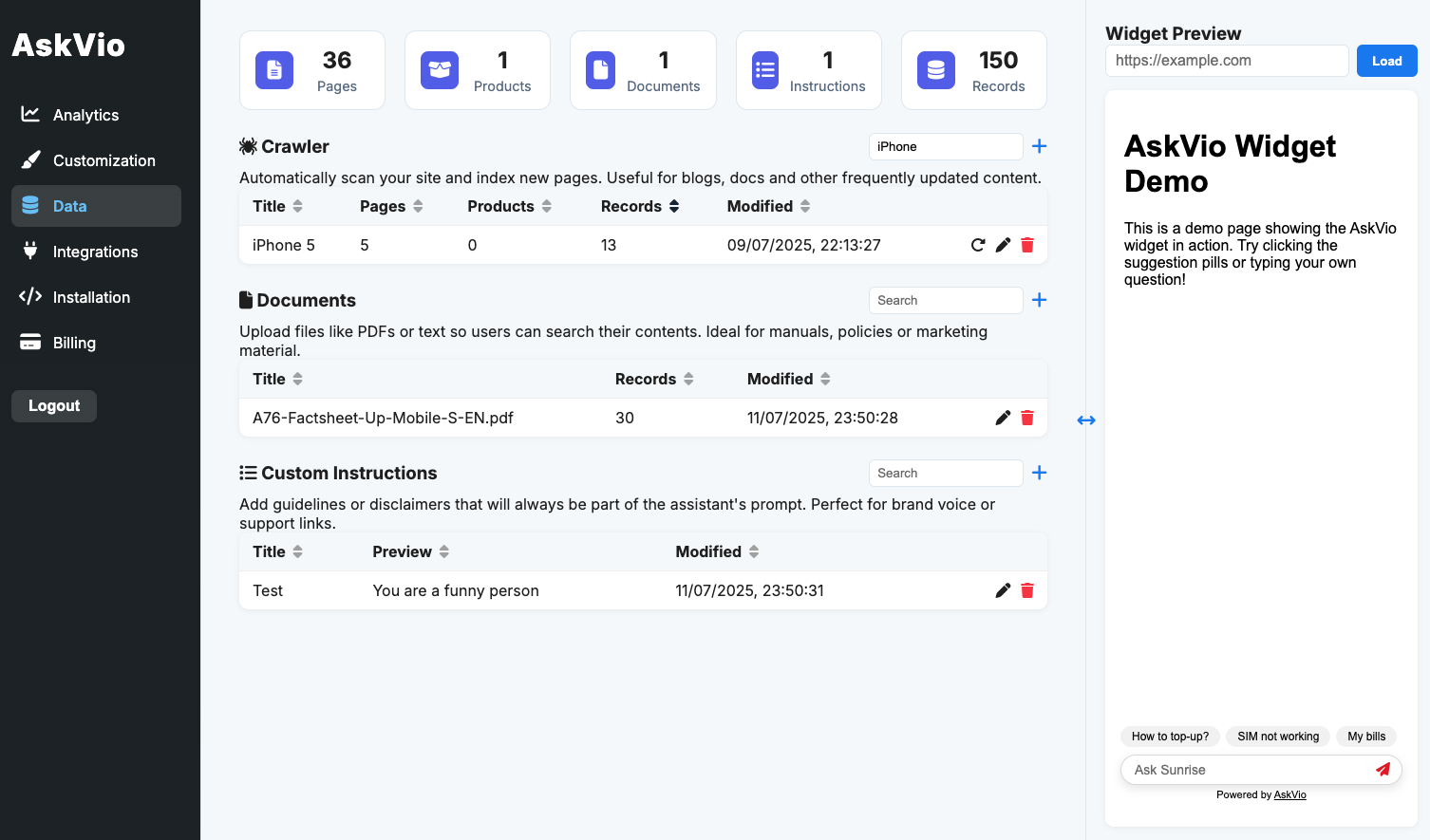 Data Ingestion Screenshot