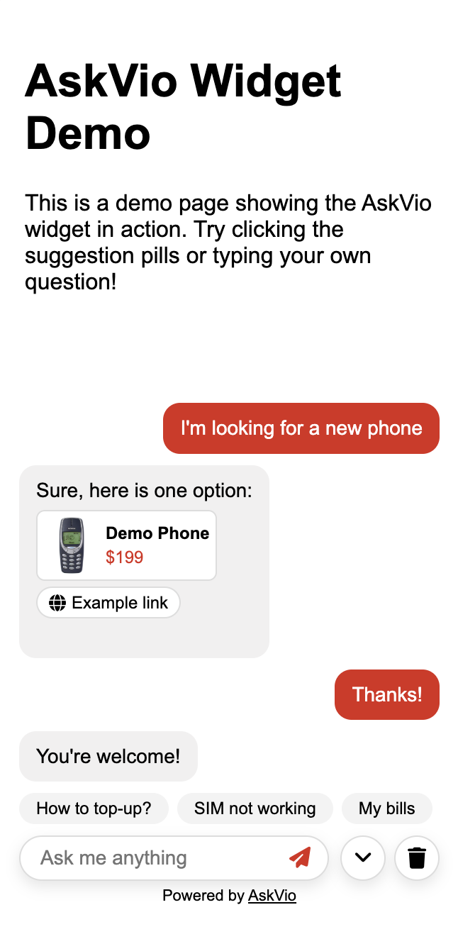 AskVio Demo Screenshot
